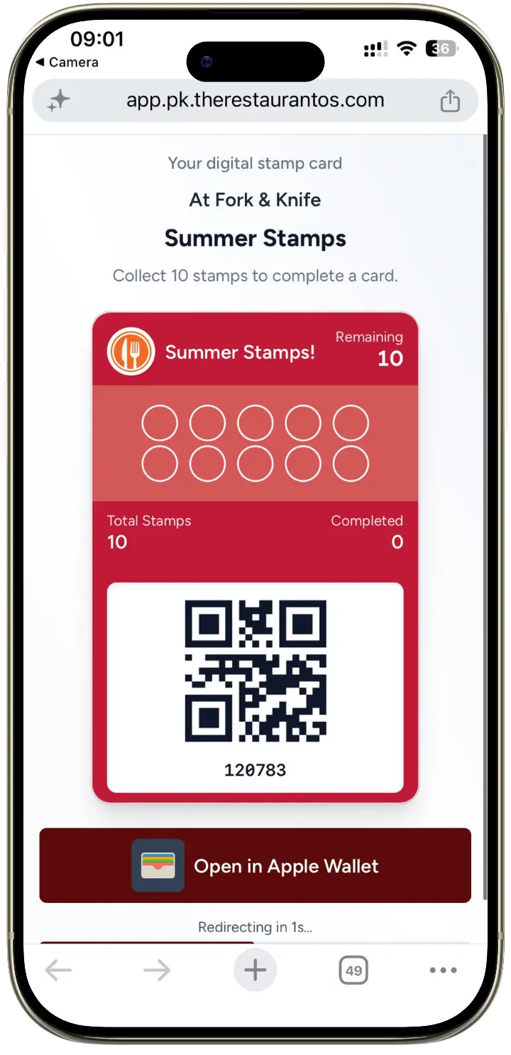 Adding the stamp card to Apple Wallet